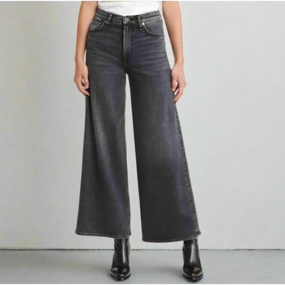 Rag & Bone Sofie Crop Wide Leg Jeans Womens 27 Black High Rise Stretch - Picture 1 of 9